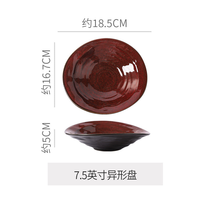 Personalized burgundy ceramic restaurant hotel tableware embossed exquisite fruit dessert plate tea tray for home dish plate salad bowl