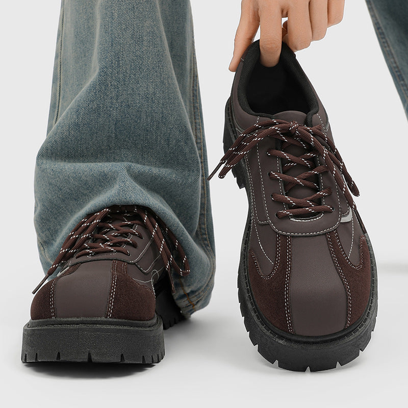 British style retro derby shoes for men to increase height patchworkcasual leather shoes classy sense punk fashionthick sole big toe shoes trendy