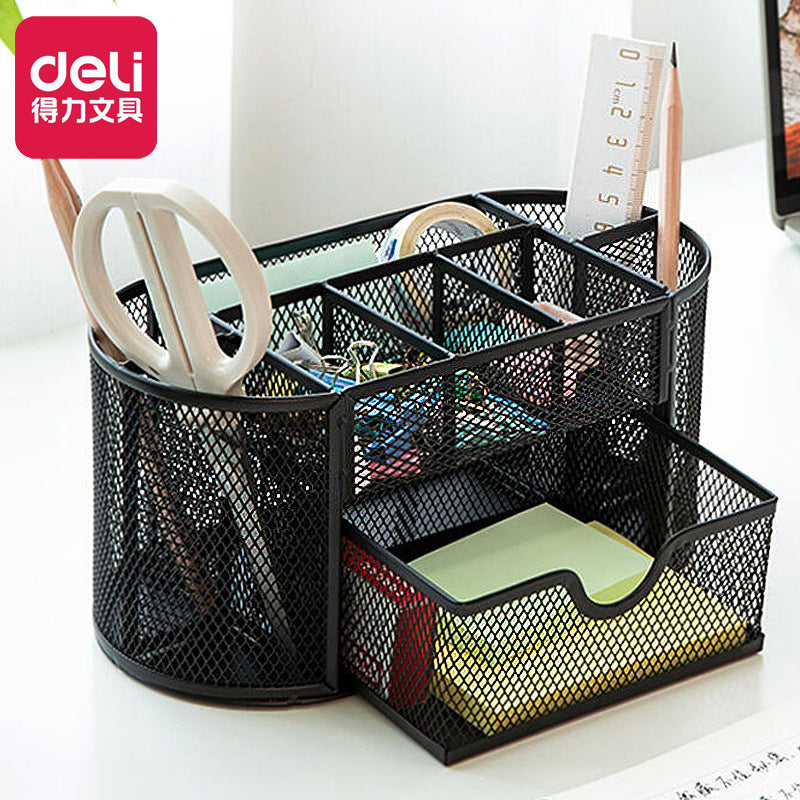 Deli Stationery Multi-layer Pen Holder Office Business Plastic Pen Holder Metal Grid Pen Holder Pen Holder Combination Storage Box