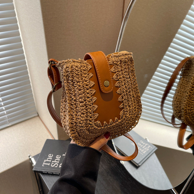 Cross-border woven straw bag women's spring and summer 2025 new versatile niche shoulder messenger bag seaside vacation beach bag