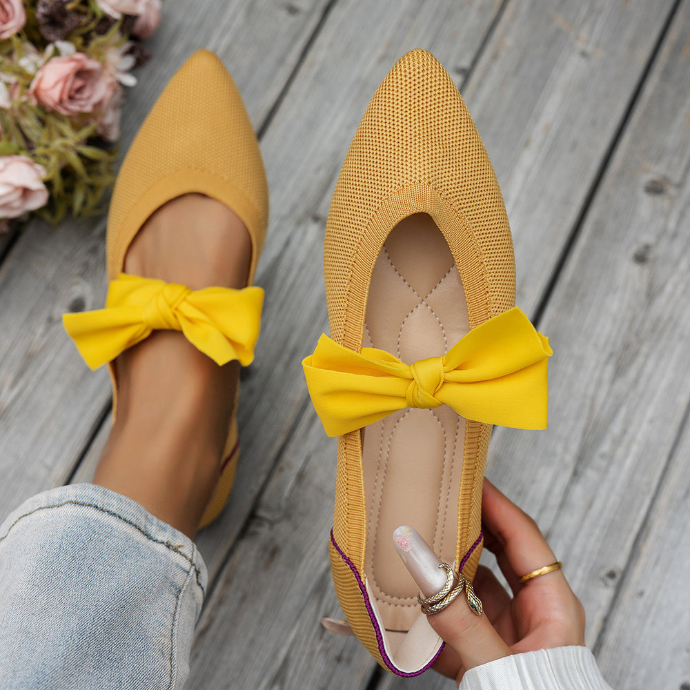 new spring/autumn pointed-toe bowknot embellished everyday flyknit plus size loafers, moccasin-style flat shoes