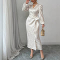 Elegant v-neck maxi dress - figure-flattering, sexy bodycon, long sleeve, slim fit