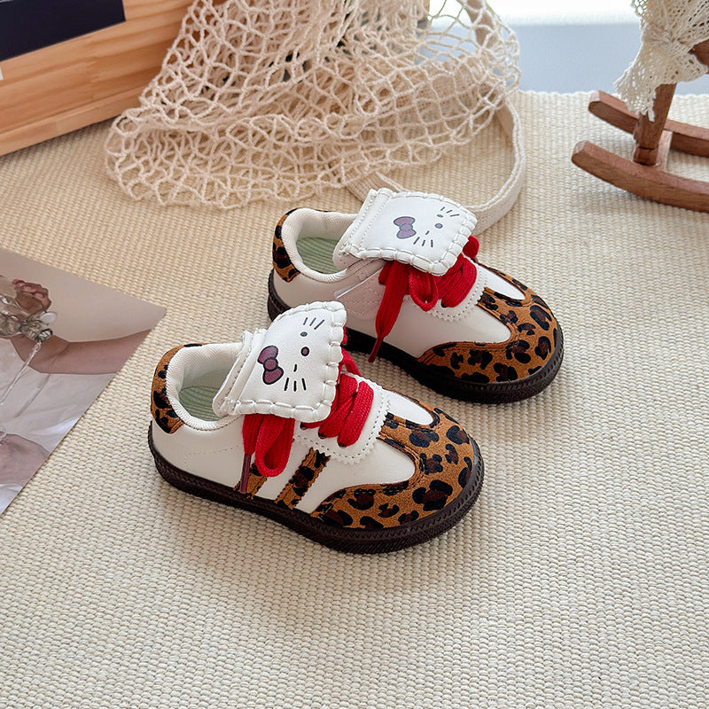 Kitty flip-top German training shoes 2025 spring and autumn new Korean version of girls' leopard print Forrest Gump shoes soft-soled sports shoes