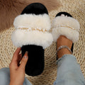European style chain one-word flatsfleece-linedthick sole slippers women's indoor and outdoor winternew arrival cotton slippers one piece dropshipping women
