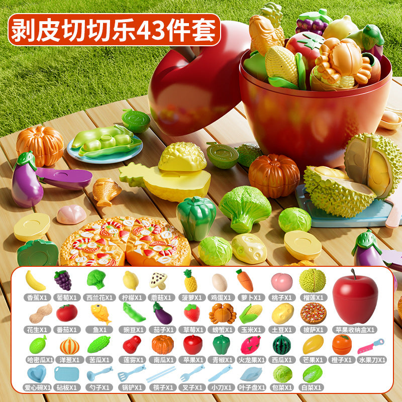Kids' pretend play fruit toy set - realistic fruits & vegetables (durian included) - apple bucket storage - educational toy for girls ages 3-6