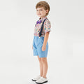 European and american style boys' summer new print short-sleeve shirt and suspender shorts kids' fashion suit two-piece set