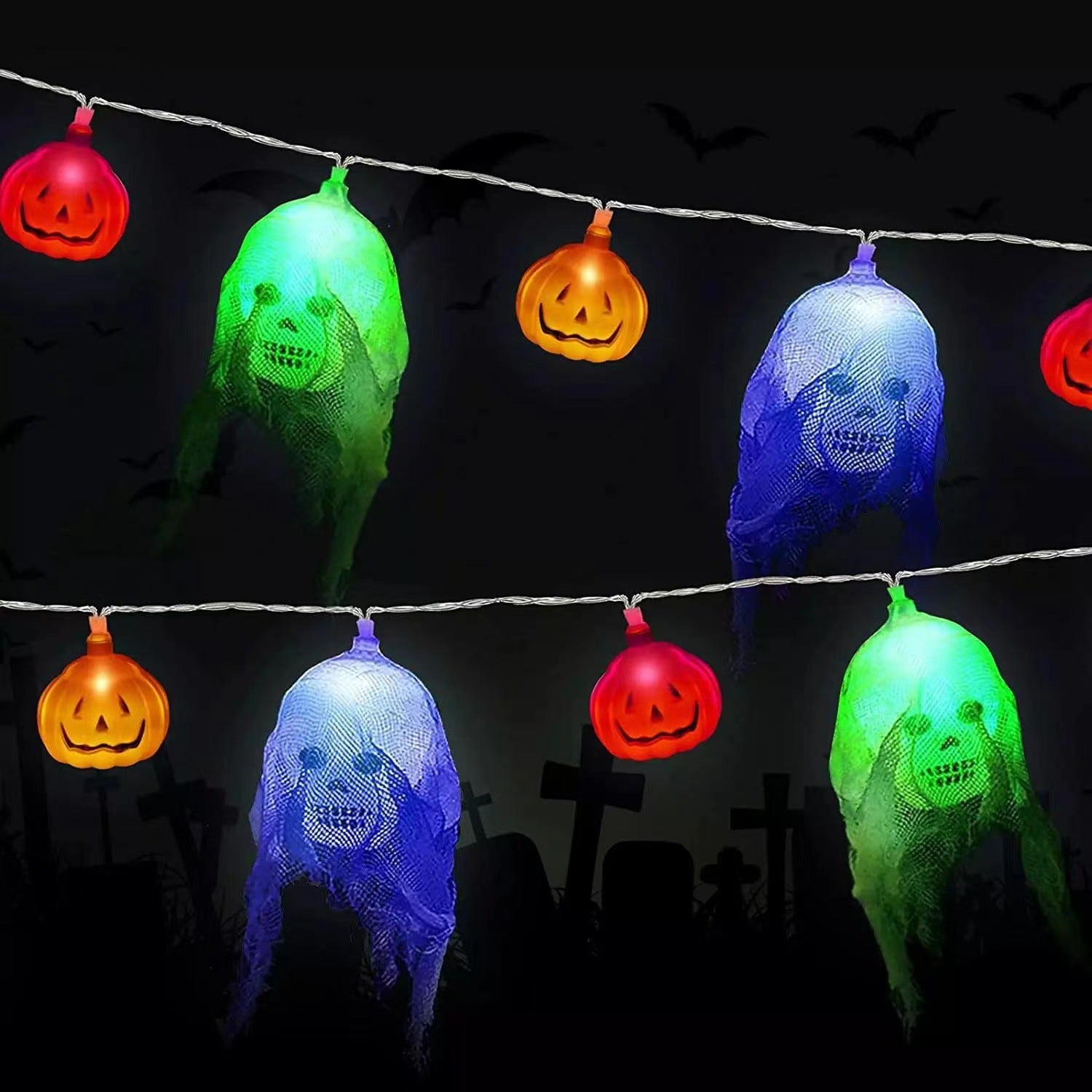 New Halloween light string skull ghost horror decorative lights ghost festival atmosphere small lights battery box pumpkin lights