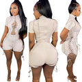 summer hot seller:  foreign trade women's fashion - european and american sexy solid color tie-up short sleeve jumpsuit
