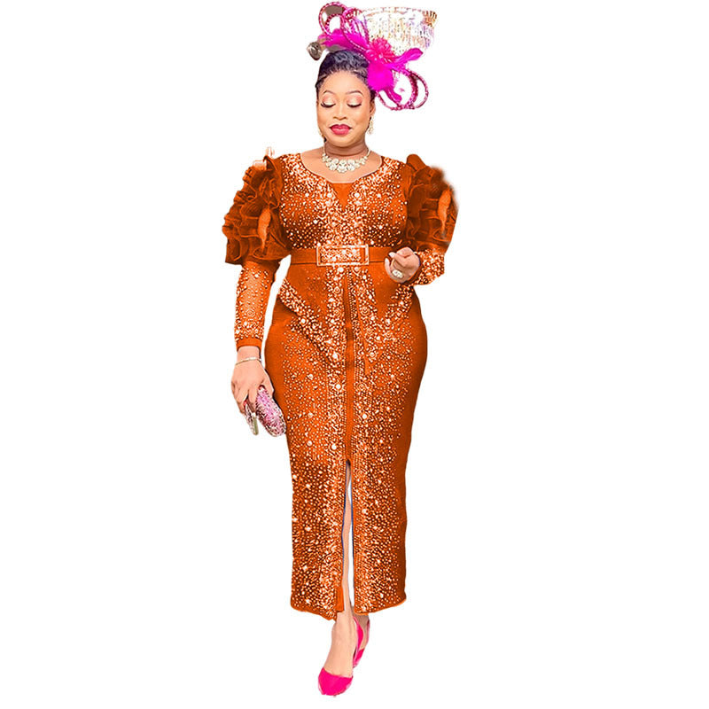export african european long waist hot diamond beading fashionknittingdress long skirt