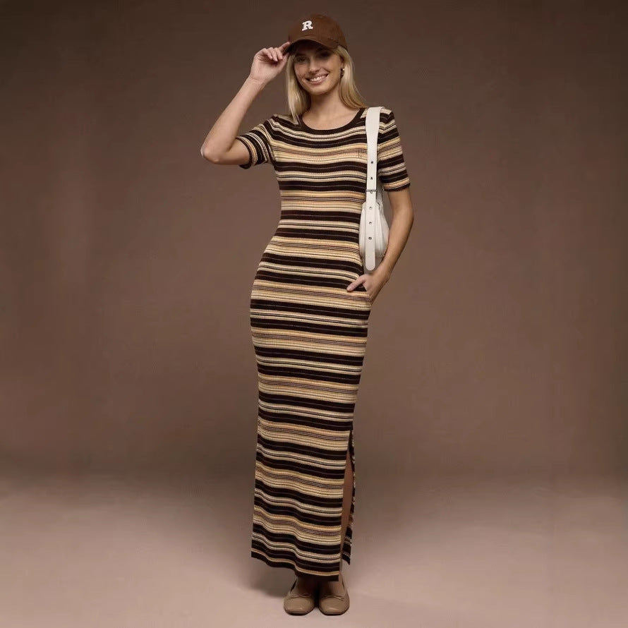 Korean style striped square neck midi dress - slimming, elegant, new summer  collection