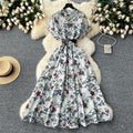 Frenchniche styleclassy light mature style single breasted short sleeve printingshirtdress women's styleretro chiffon skirt