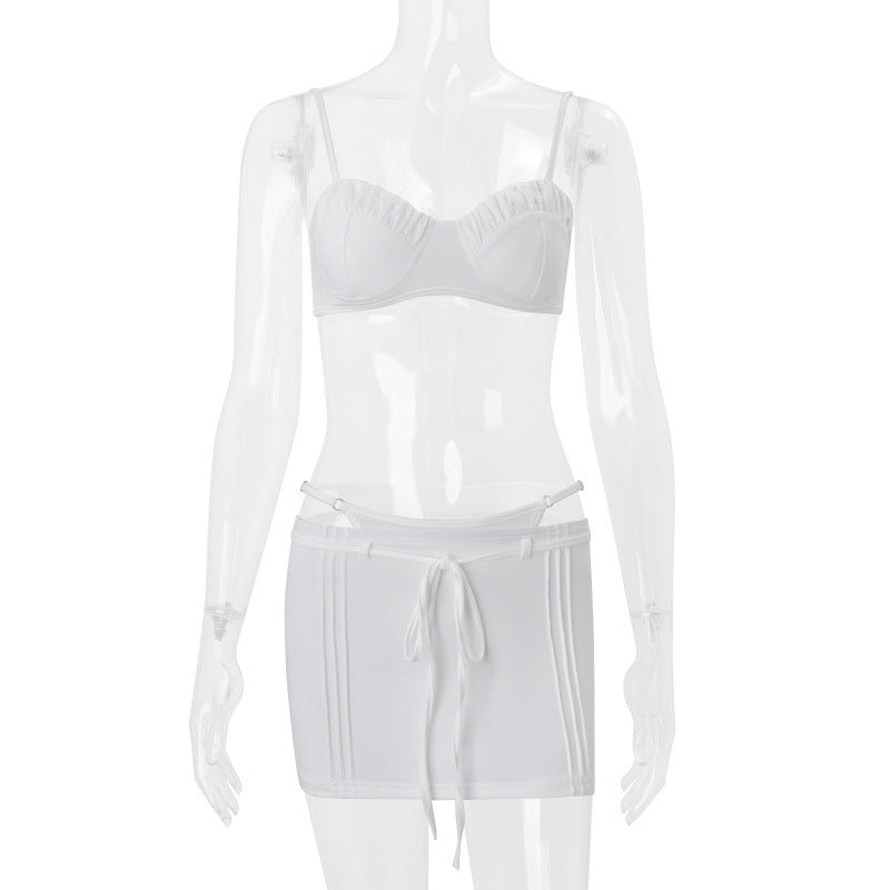 European and american women's clothing  summer new sexy vacation two-piece set: camisole bandeau top and bodycon skirt set