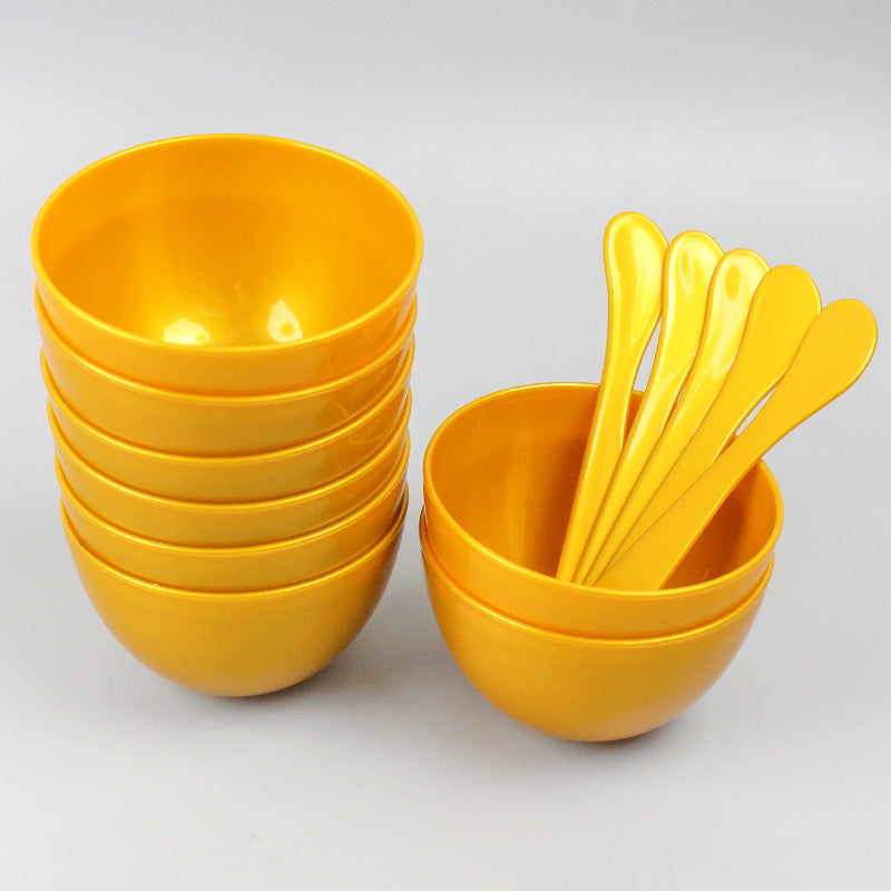 Gold tone mask tools mask bowl stick spoon diy gel mask soft mask powder plastic bowl spoon hairdressing diy tools