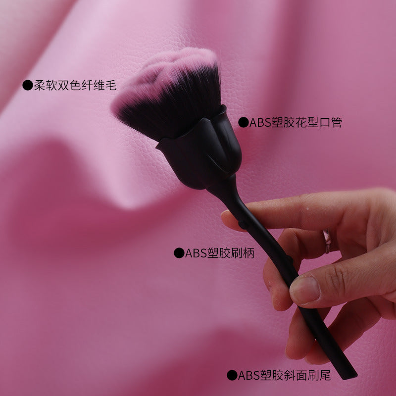 New black rose powder brush - single, soft bristle dusting brush for makeup and nail art - beginner-friendly powder brush