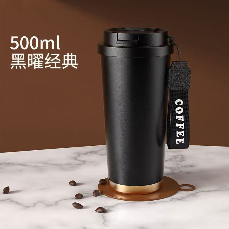 Smart coffee mug - 316 stainless steel, stylish design, car-friendly vacuum insulated thickened thermos, portable travel mug for students