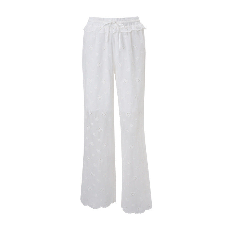 European and american style women's summer  new slim-fit hollow-out jacquard cropped inner top and fashionable casual pants set