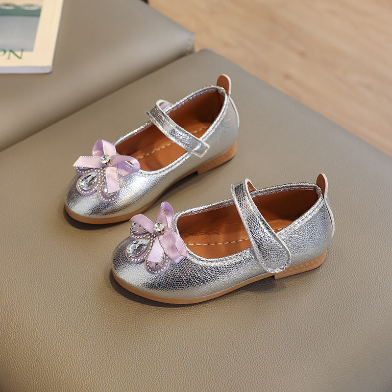 Spring & fallnew arrivalgirl leather shoes velcro princess shoes baby flatskids leather shoes bows soft bottom children's leather shoes