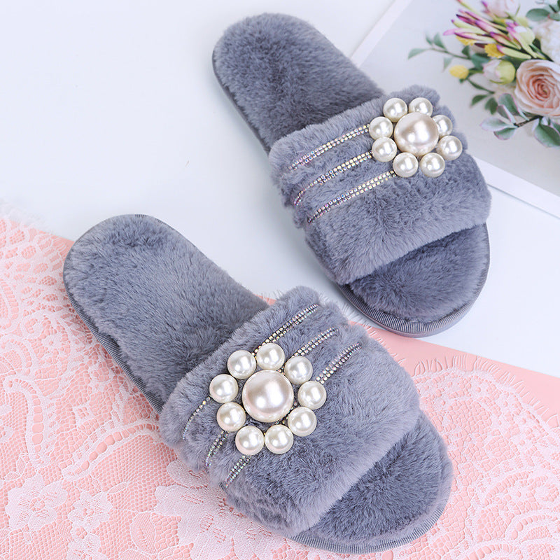 2024 new winter pearl fleece slippers - couple's warm indoor home slippers - export quality plush cotton slippers for women