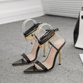 2025 european and american new design niche 12cm high heel socialite wrap-around sandals - gold power woman wine glass heel