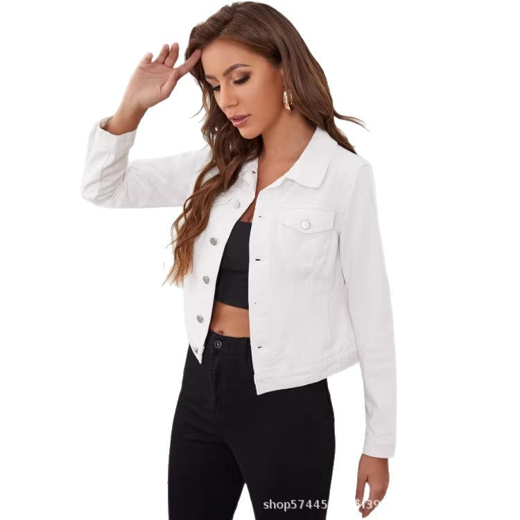 Amazon tiktok pinduoduo foreign trade cross-border fashion american retro white denim jacket women's short lapel