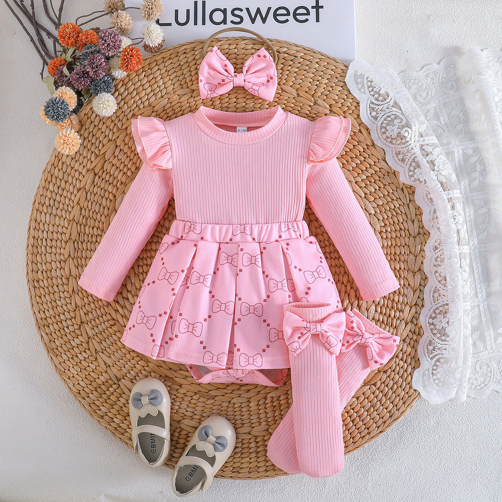 exclusive supply—baby girl college style suit, lace bow + short skirt, sleeveless dress two-piece set