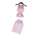 Export cross-border hot diamond halterneck vest hip-covering short skirt knittingtwo-piece set female summer silmsexyelegantsuit