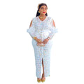 supply hot diamond beading off-shoulder long sleeves waist slit long skirt v neck african long skirt dress