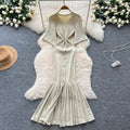 Elegant and chic v-neck metallic buckle slimming dress - women's summer french style cinched waist mermaid knit maxi dress