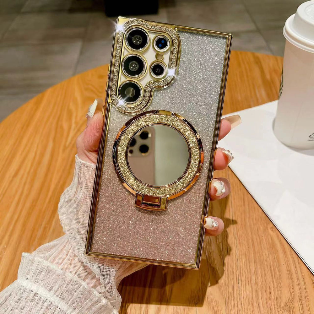 Suitable for samsung s26ultra mobile phone case glitter mirror magnetic holder s25 electroplated rhinestone protective cover s23+