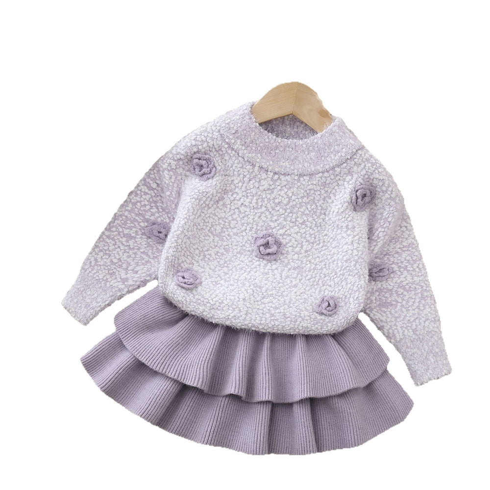 Kids' crew neck sweater and leggings two-piece set -  autumn/winter new collection - girls' tiered skirt knit outfit