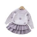 Kids' crew neck sweater and leggings two-piece set -  autumn/winter new collection - girls' tiered skirt knit outfit