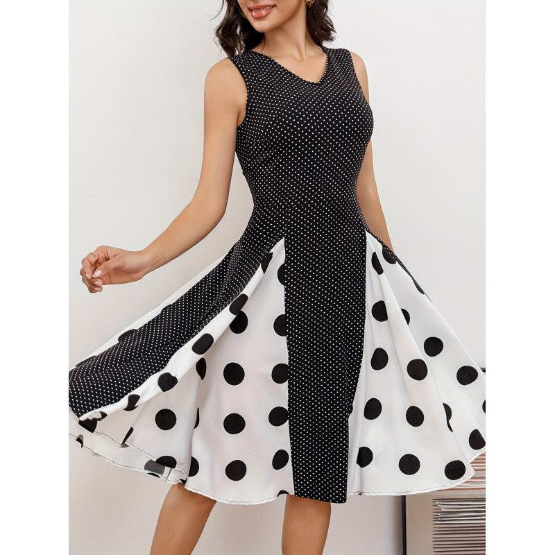 new women's polka dot patchwork slim-fit dress