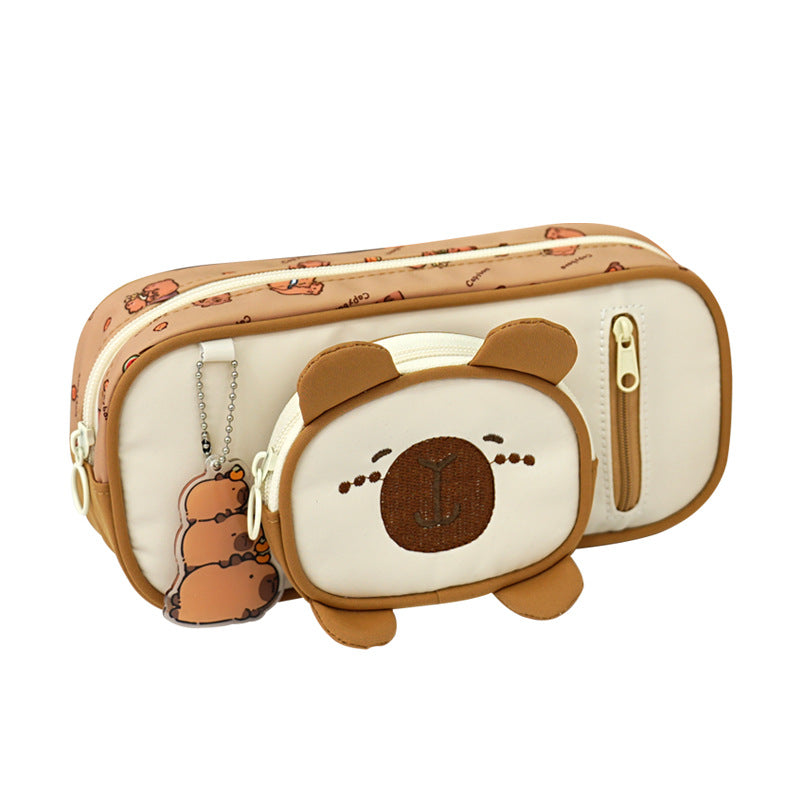 Primary school students Kapibara stationery box mother and child shape pendant pencil case large capacity multi-layer high value pencil case