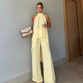 Independent station fashion cross-border  summer fashioncasual asymmetrical sleeveless elegantpure color pants suit women's clothing