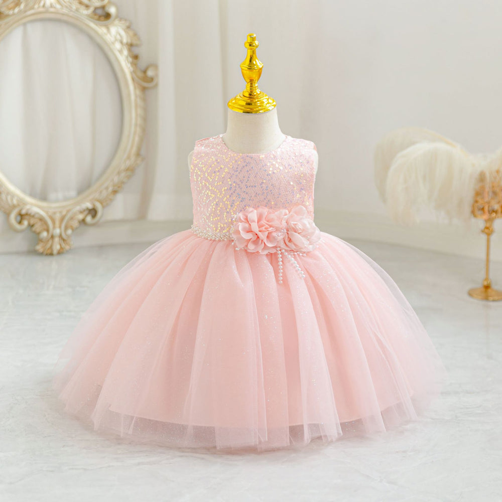 New arrival children's skirt kids dress sequin flower princess dress baby girl first birthday dress girl dress
