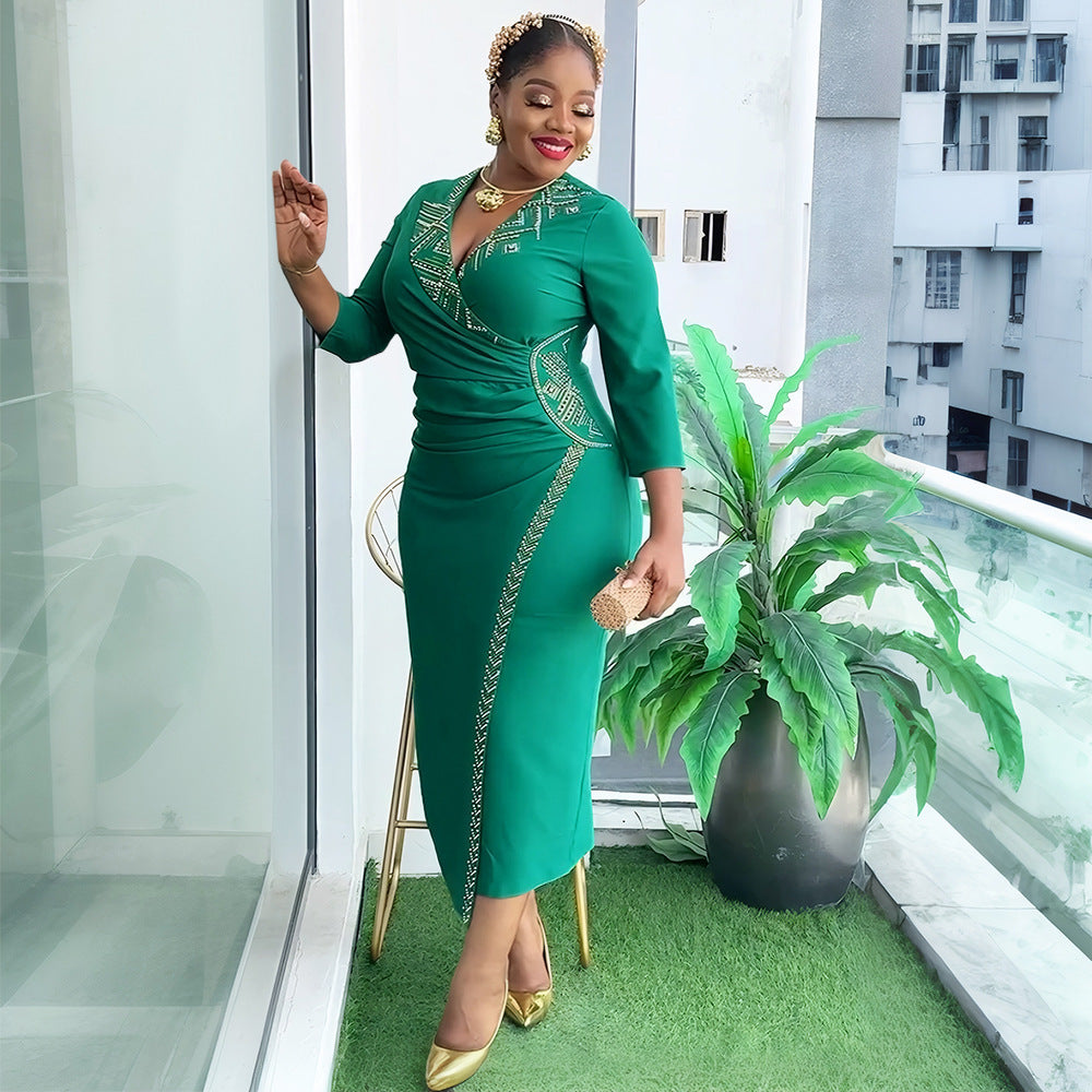new arrivalplus size african women's clothing elegancefashiondress studded high waist figure-hugging hip skirt