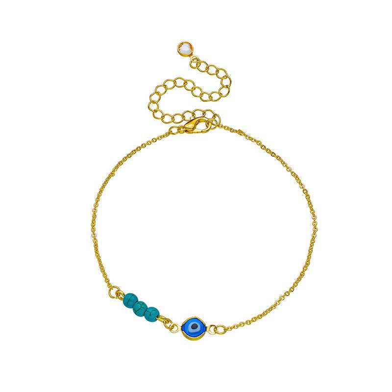 Amazon hot selling jewelry fashion popular devil's eye double layer anklet bohemia ankle chain beach foot jewelry