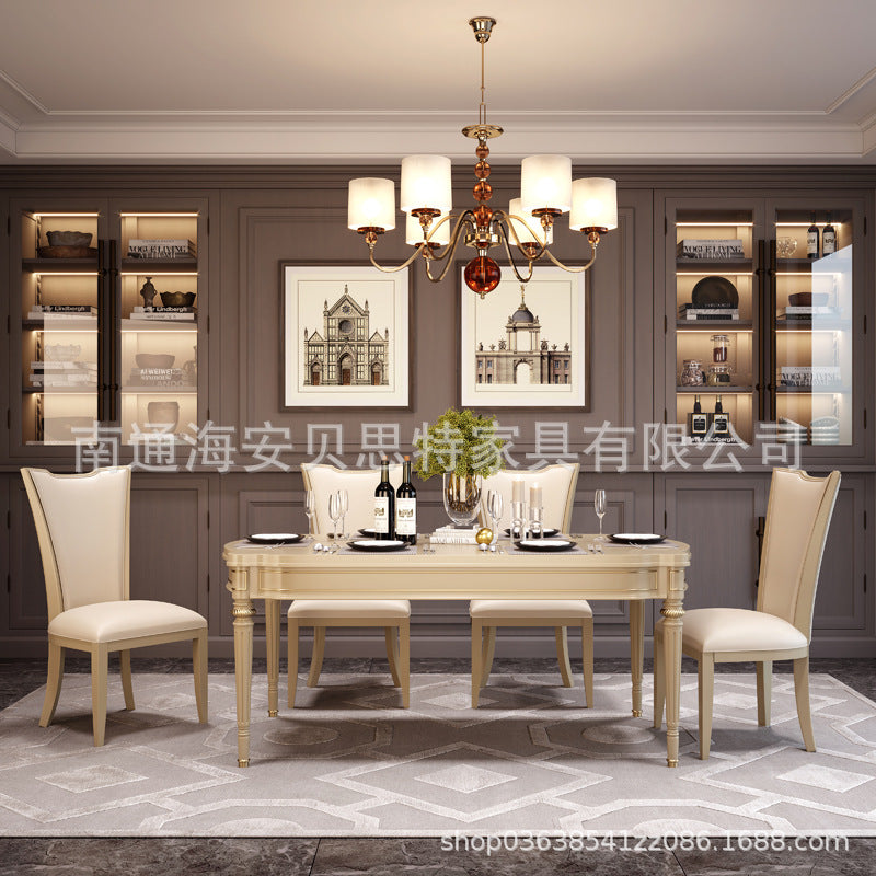 American light luxury solid wood dining table modern simple studio model room villa champagne gold dining table and chair combination furniture