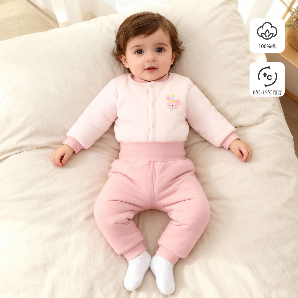 200g fall/winter new arrival: handmade cotton baby outfit - high-waisted two-piece set for boys and girls, perfect for outdoor wear
