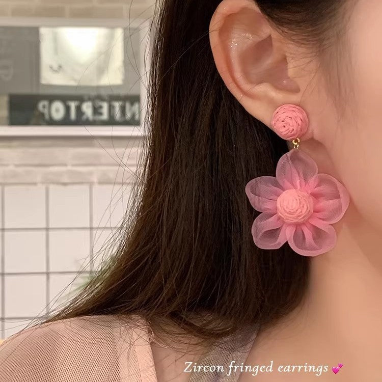 Dopamine colorful floral tassel earrings for women - spring daisy studs, vacation-ready, beach-inspired statement earrings wholesale