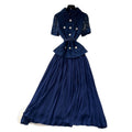 French chic yellow turn-down collar lace patchwork dress - women's summer elegant commute pleated maxi dress