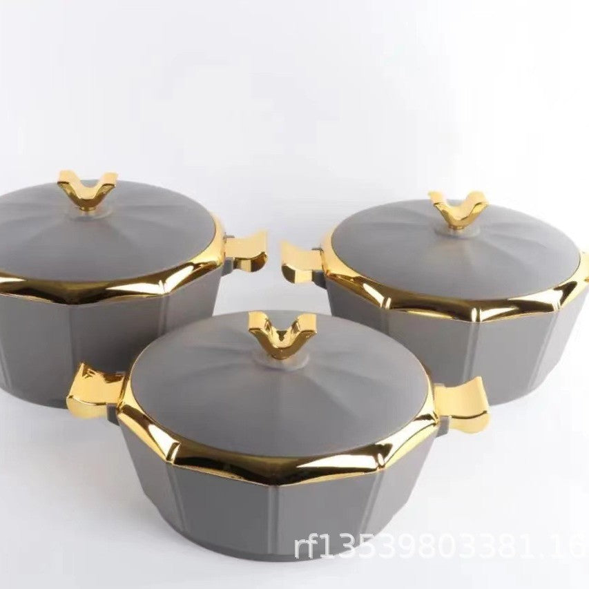 Hot selling food warmer container 3pcsexport open mirror octagonal thermal lunch box 2l-2.5l-3l