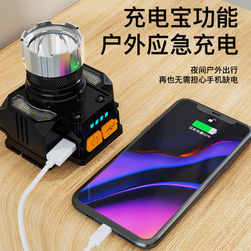 Fixed focus strong light induction headlight charging waterproof head-mounted flashlight outdoor night fishing fish mining light super bright convenient