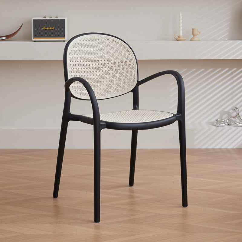 Scandinavian dining chair plastic imitation rattan chair stackable cut out armchair negotiation chair high backrest with accessible luxuryfor home