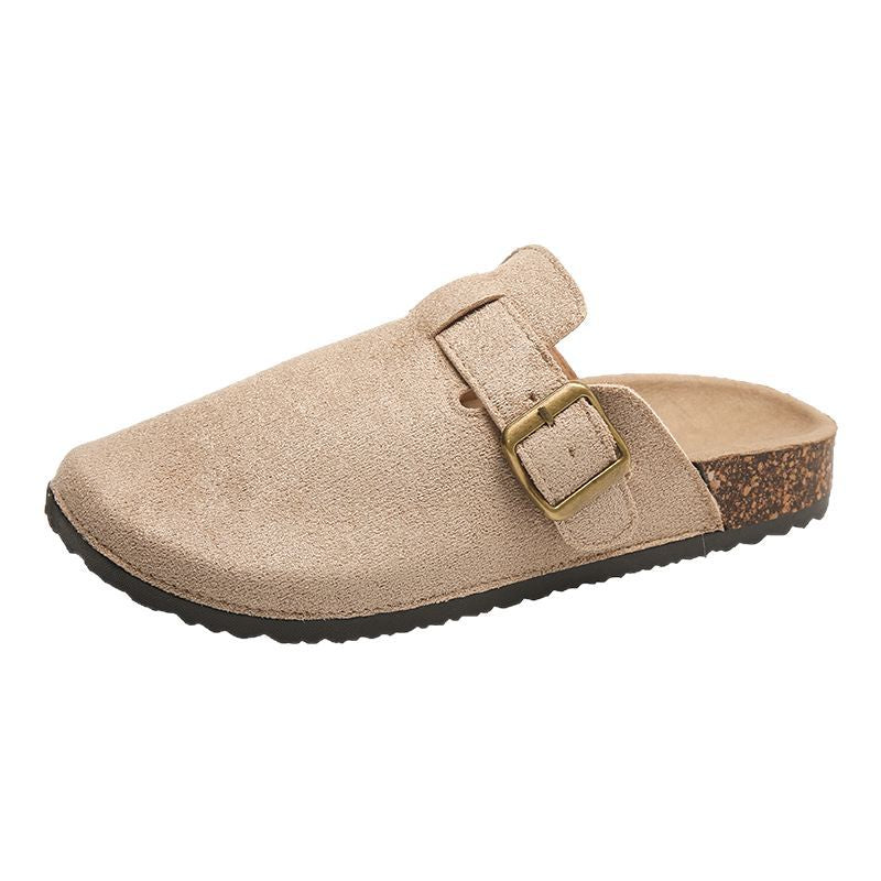 New platform birkenstock-style slides for women - spring retro slip-on closed-toe mules with hidden wedge heel