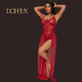 Dcheux european and american cross-border hot-selling wholesale sexy nightgown lace hollow see-through large size long skirt