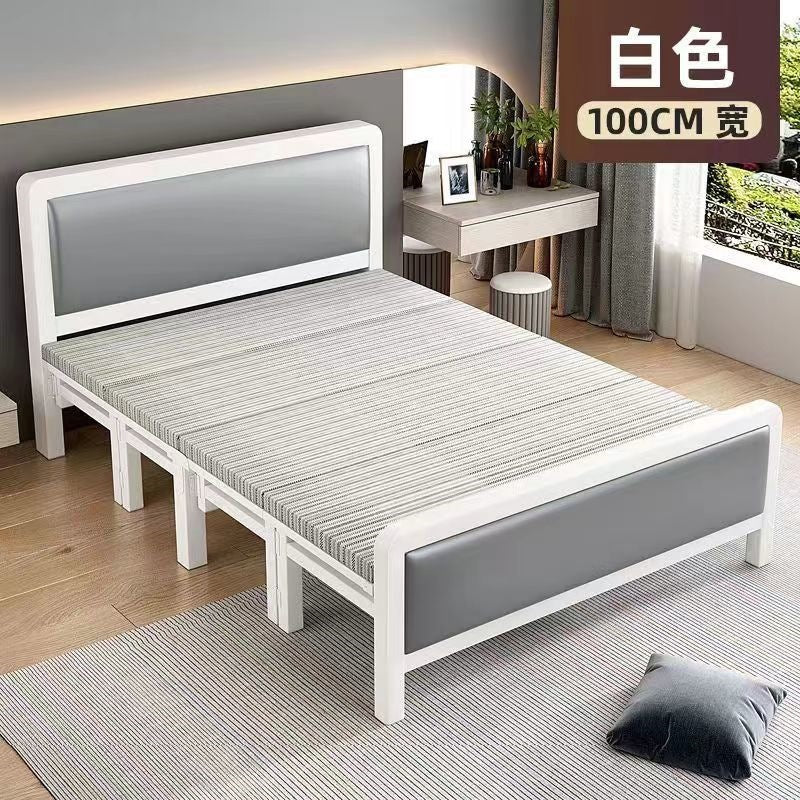 Four-fold foldable bed single bedfor homesimple office lunch break double rental house adult iron bed
