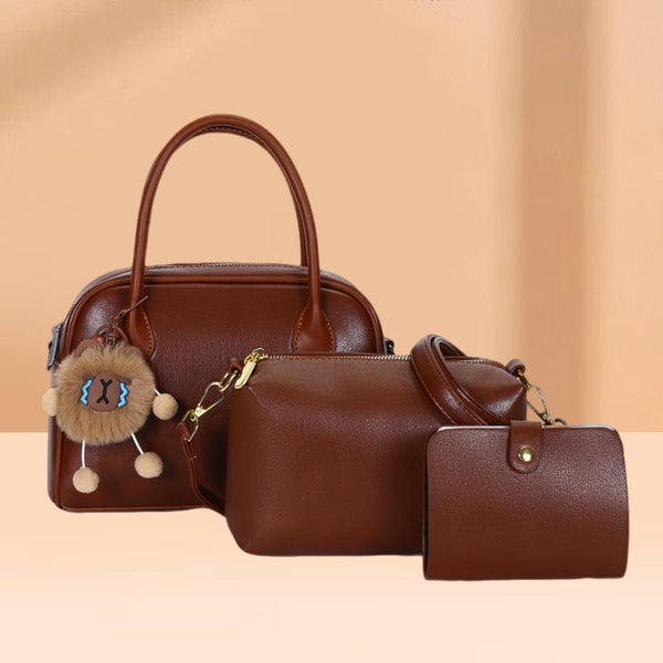 Women's bag 2025 new fashion trend versatile women's three-piece handbag three-piece set (with pendants)