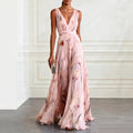 women's summer new arrivals: european and american style cross-border dress - elegant printed, waist-cinching v-neck dress