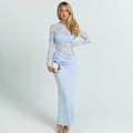 European and american style women's spring new arrival: elegant and chic round neck bandeau long sleeve sexy lace see-through patchwork dress
